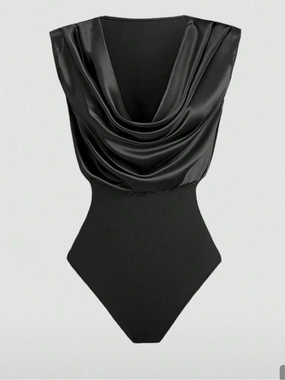Satin Drape Black Sleeveless Bodysuit